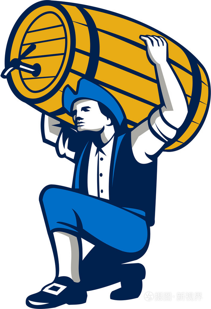 美国爱国者提升啤酒桶的孤立的复古插画-正版商用图片1mk1i4-摄图新