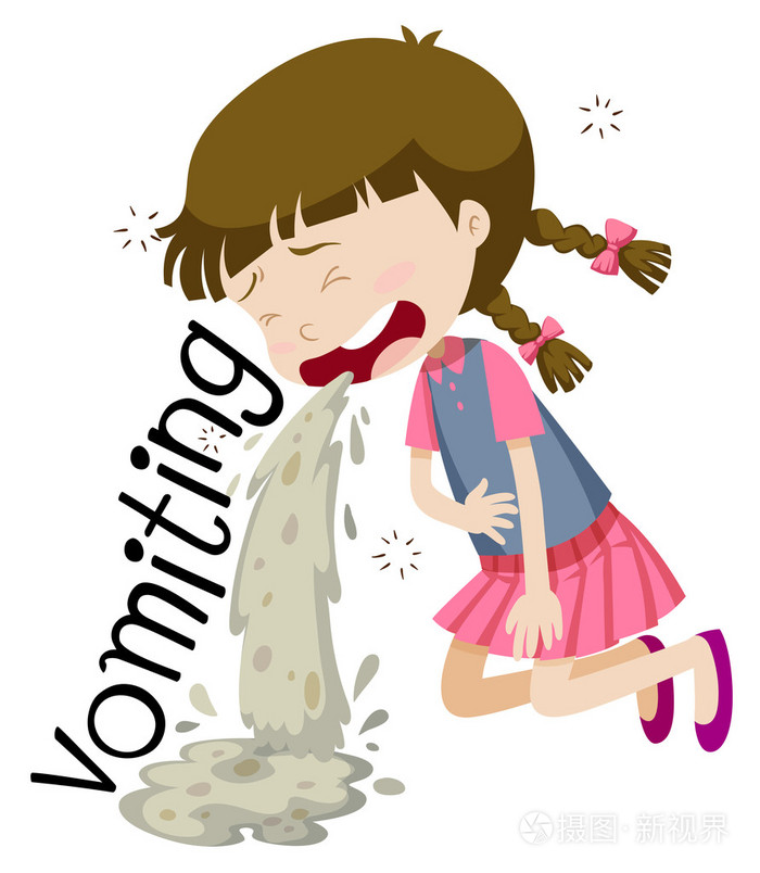 呕吐和生病的女孩