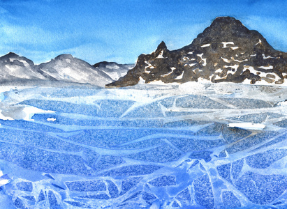 湖面结冰图片-湖面结冰素材-湖面结冰插画-摄图新视界