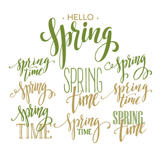 春天的时候，你好春天字体设置。矢量图