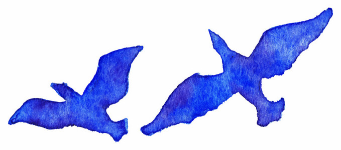 水彩手绘制蓝色紫罗兰色鸟矢量集孤立