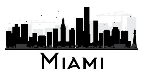 迈阿密城市天际线黑白轮廓。