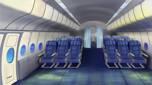 在机舱内的座位卡通女孩躺在沙滩椅上,黄色沙发图标, 卡通风格工作