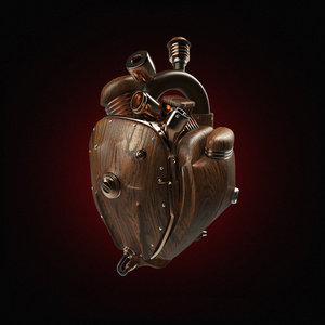 蒸汽朋克机械手技术心脏. 装有管子的发动机照片