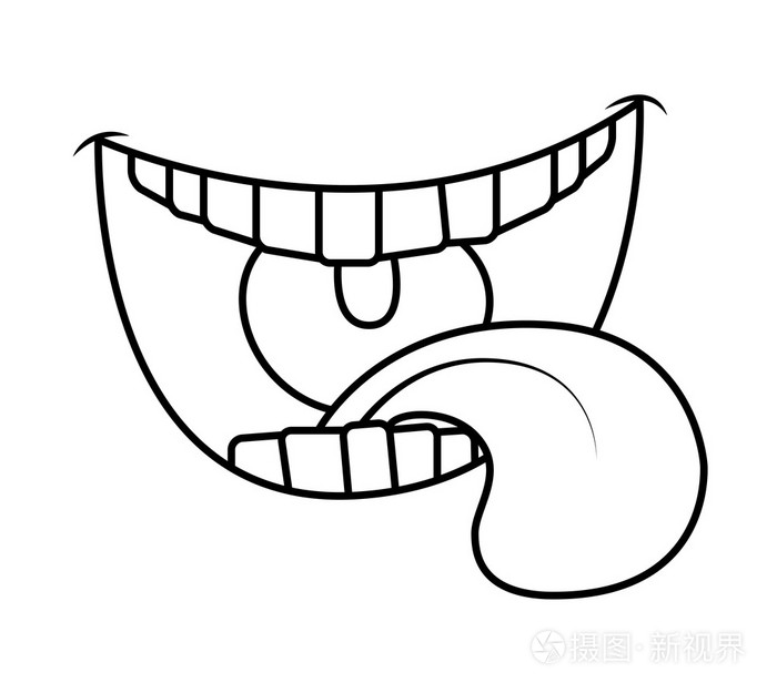 插画 卡通微笑,嘴里,用牙齿和舌头嘴唇.