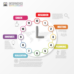 现代工作时间管理规划信息图表。矢量