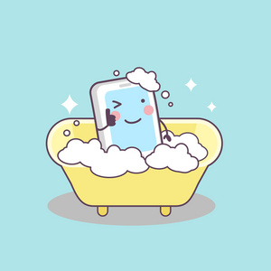 水密可爱的卡通手机洗澡照片