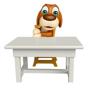 有趣的狗卡通人物与桌子和椅子