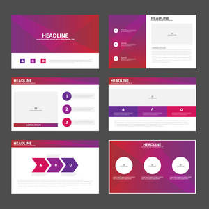 粉色紫色演示文稿模板的信息图表元素平面设计为营销广告宣传册传单小册子设置