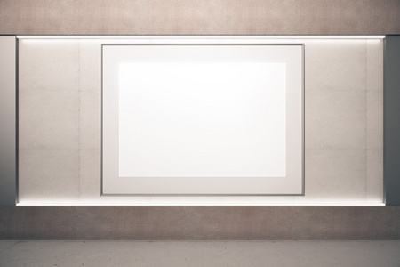 空白图片框在米色的墙上，3d 渲染中，模拟了