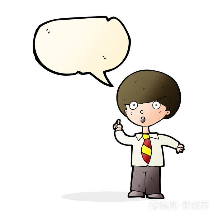 讲话泡泡卡通学校男孩回答问题