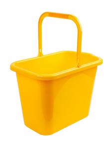 stringbag在白色背景上的黄桶照片