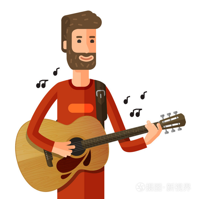 音乐家或吉他弹奏者扮演的旋律.矢量图