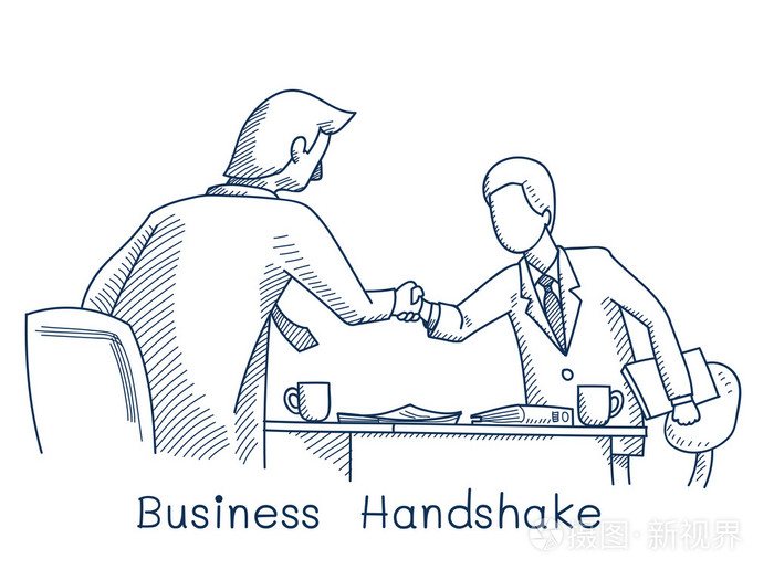 绘图的商人制作握手握手插画-正版商用图片1mmepa-摄图新视界