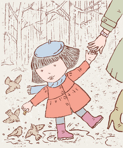 母亲麻雀散步的小女孩照片