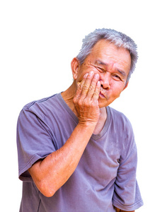 老男人用手覆盖嘴假装牙痛