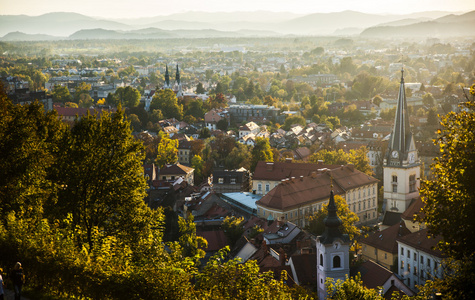 斯洛文尼亚首都卢布尔雅那查看从上面
