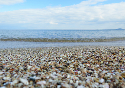 海洋背景波浪, 沙子和地平线。该计划