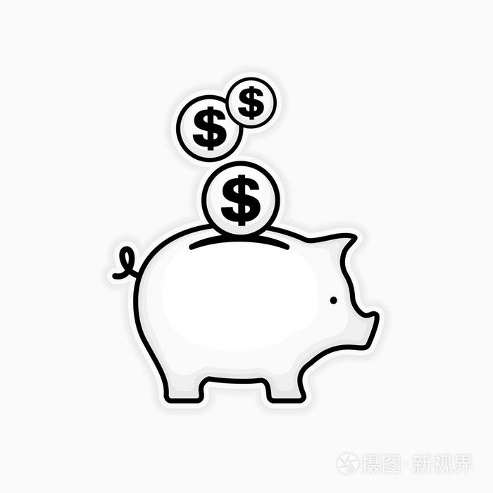 小猪存钱罐白色插画-正版商用图片1mmxik-摄图新视界