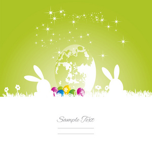 复活节兔子月亮蛋绿色白色背景