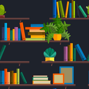 书架墙上的无缝插图与书籍的平面视频