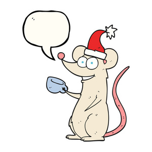 戴着圣诞帽的演讲泡沫卡通鼠标图片