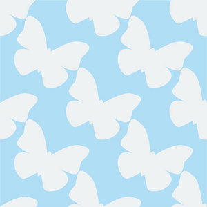 蓝色背景下白色蝴蝶的矢量无缝图案