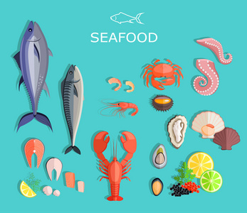海鲜集的设计平鱼和蟹
