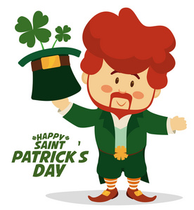 小妖精为patricksday矢量插图做魔术