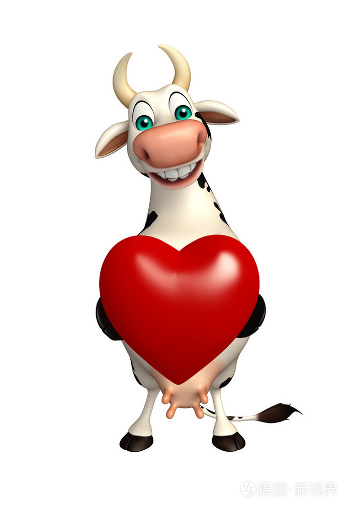 牛卡通人物与心