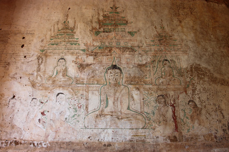古代壁画画的佛，Sulamani 寺，蒲甘