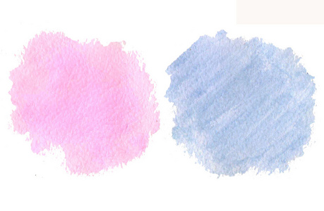 抽象手绘真实水彩，蓝色和粉红色背景。 波