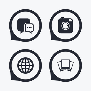 社交媒体图标。聊天语音泡沫和全球