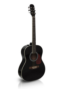 黑色吉他是一个孤立的白色背景图片