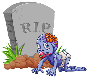 在墓碑的婴儿僵尸插画