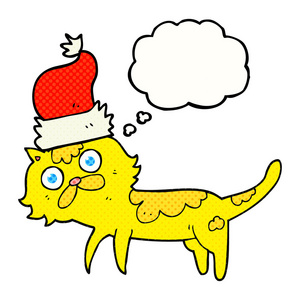 想戴着圣诞帽的泡沫卡通猫