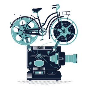 与作为自行车轮子的电影胶片投影仪