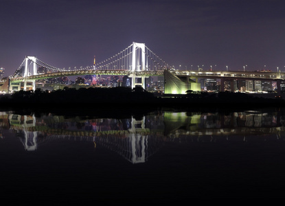 以水反射在夜晚的东京彩虹桥