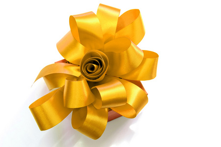 白色背景上的金色彩带蝴蝶结的礼品盒