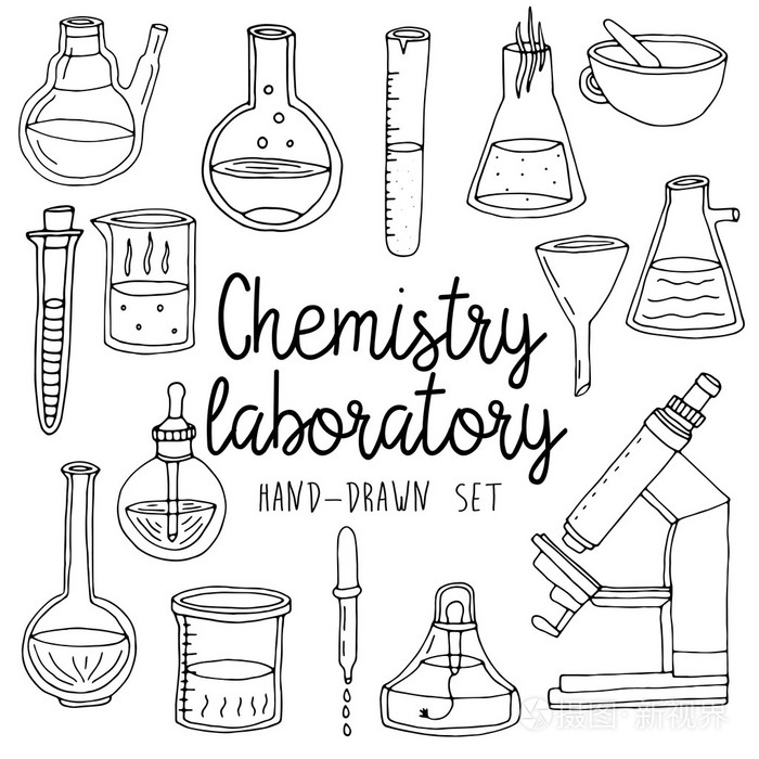 手拉的套的化学实验室设备插画-正版商用图片1morid-摄图新视界