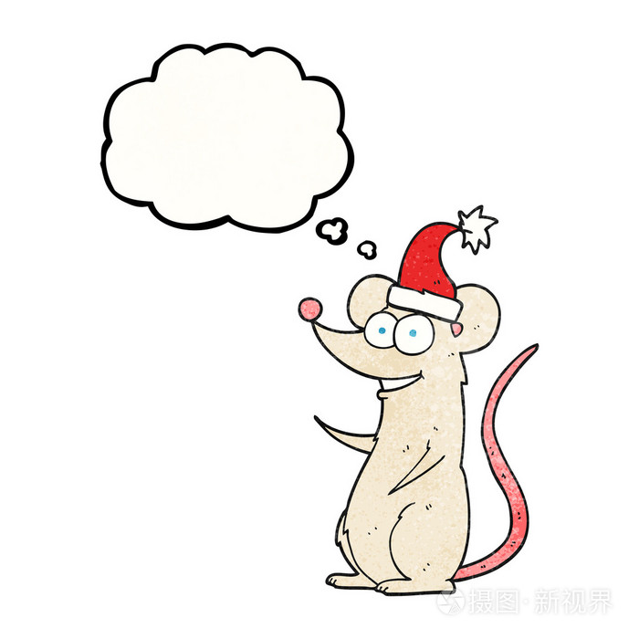 想戴着圣诞帽的泡沫质感的卡通鼠标