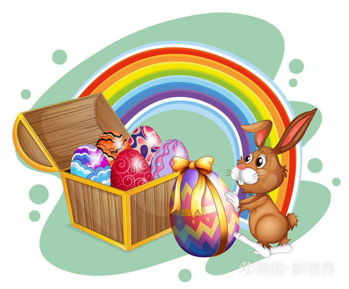 复活节兔子和胸部装满鸡蛋