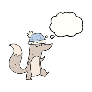 泡沫卡通小狼戴着帽子的思想图片