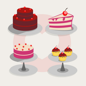设置的载体的婚礼蛋糕。蛋糕设计方案集。插图。微妙的背景上的可爱矢量。矢量图形。婚礼蛋糕