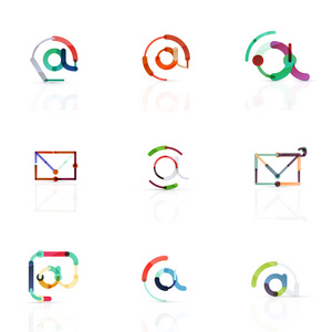 矢量电子邮件业务符号或标志标志设置。线性简约平图标设计集合