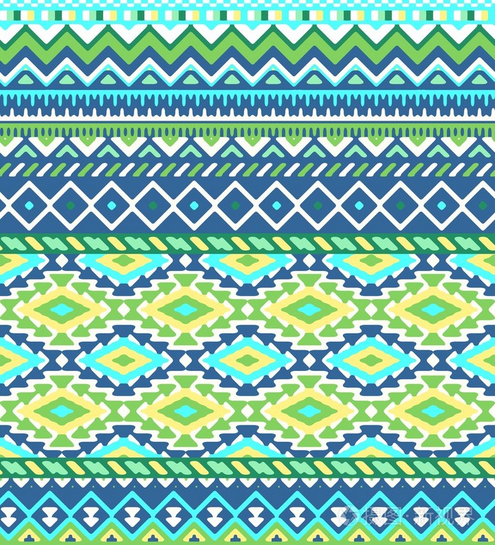 无缝的手绘与阿兹台克人的民族和部落装饰条纹图案.矢量明亮波西米亚
