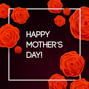 幸福的母亲一天美丽的红玫瑰开花在深色背景上。贺卡