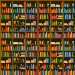 图书馆书店与书架上的书籍无缝图案.照片