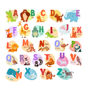 可爱的卡通动物字母表
