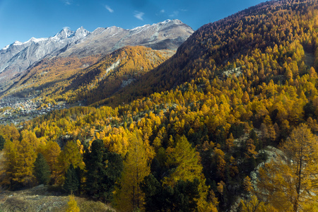 惊人的瑞士阿尔卑斯山，广州的瓦莱州的秋天全景